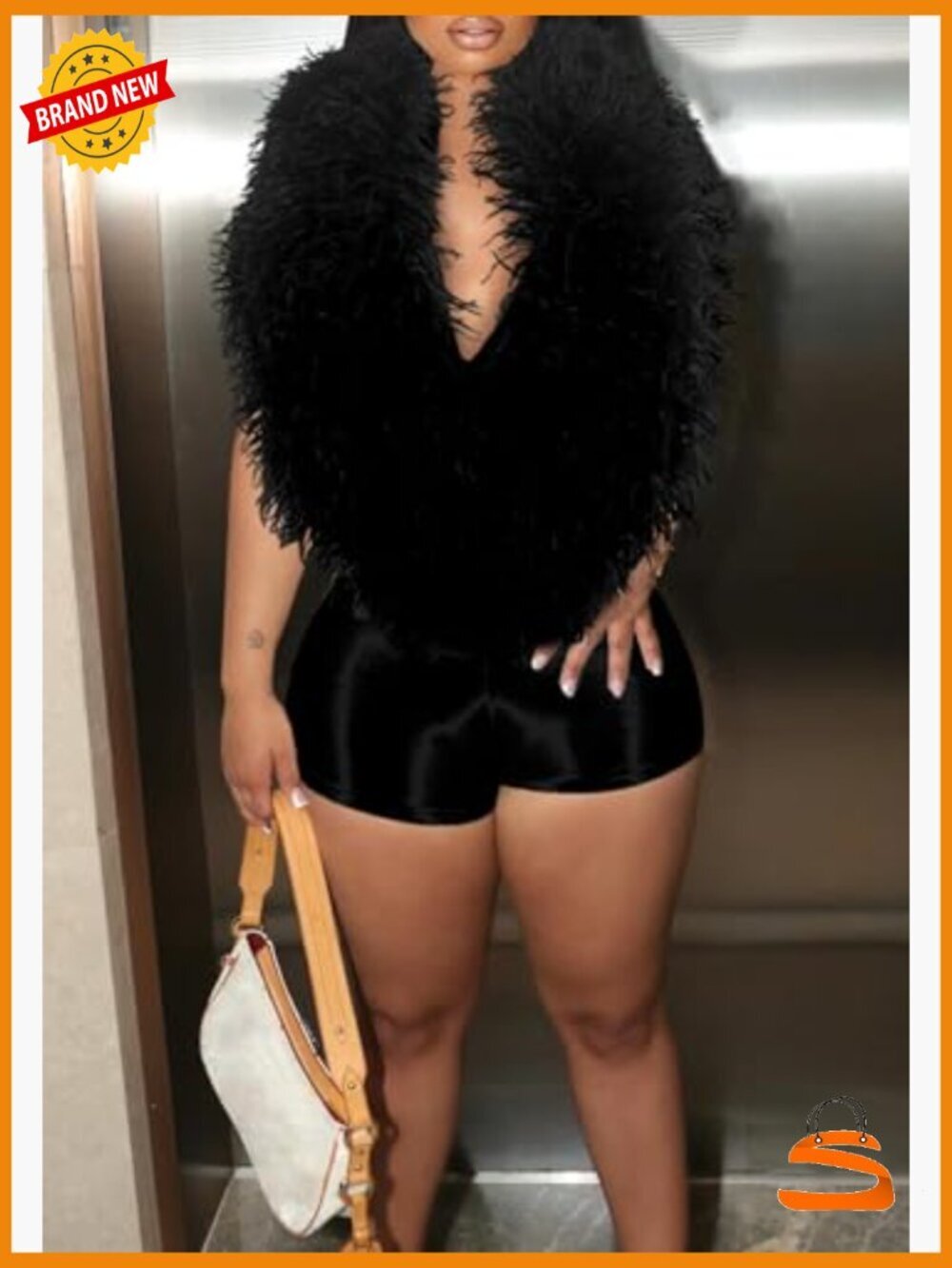 Halter Backless One Piece Jumpsuit Sleeveless Deep V Neck Feather Romper Club - Picture 4 of 6